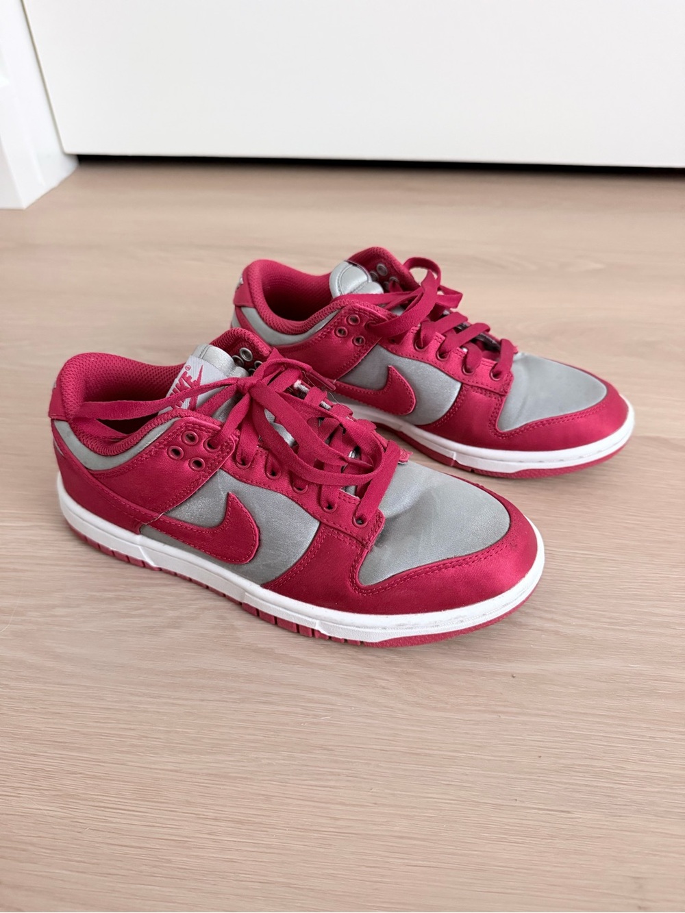 Red and Silver Nike dunks